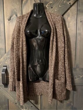 Sophie Max Cozy Open-Front Brown Marled Cardigan Sweater